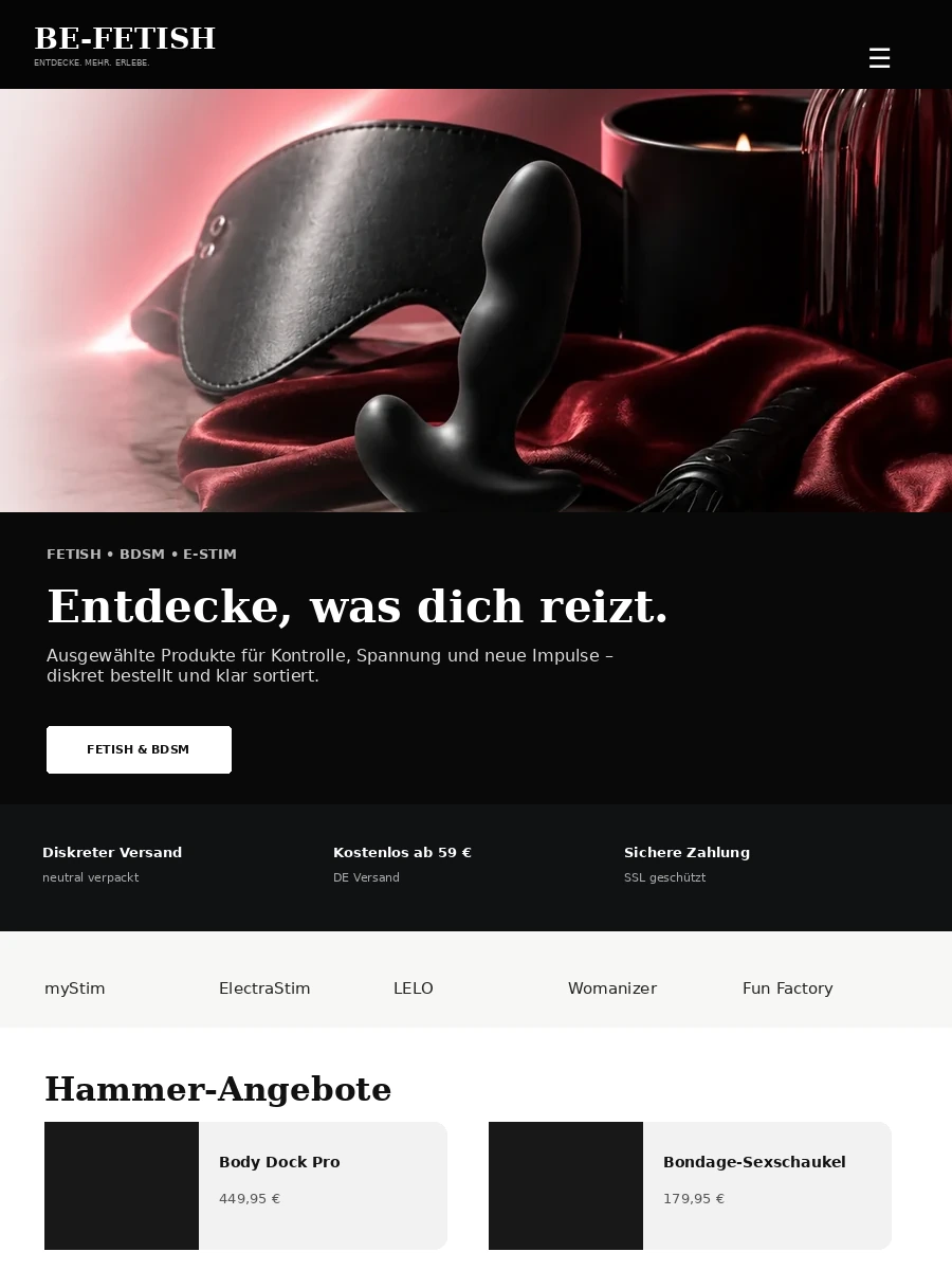 Aktuelle BE-FETISH Startseite auf einem Tablet